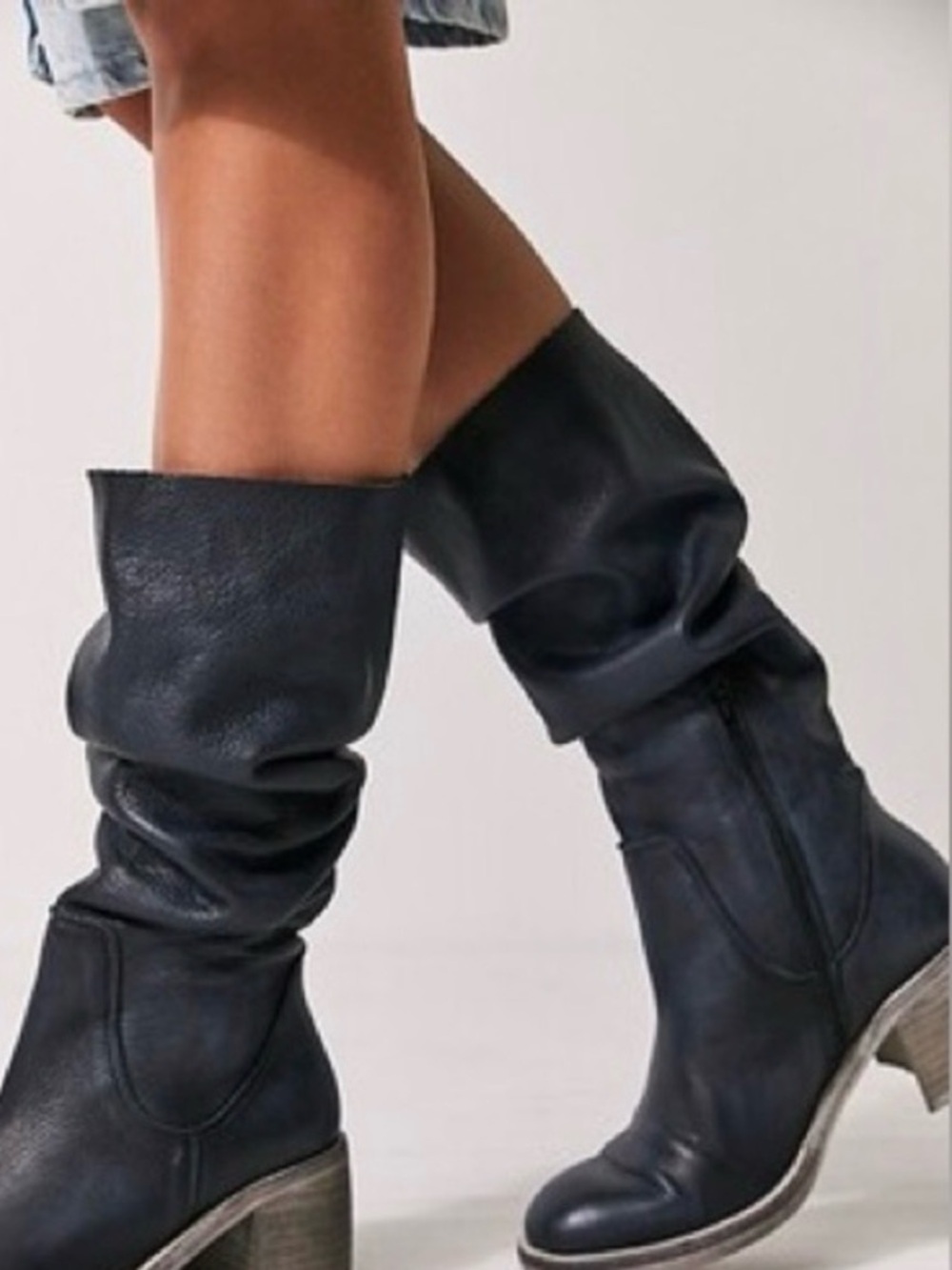 Free People essential tall slouch boots black gray 38 8 full grain leather